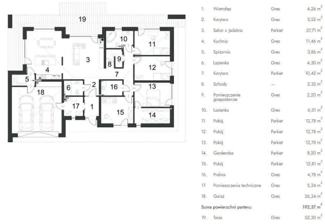 Rzut projektu DOSADNY D75 - Rzut parteru
