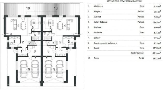 Rzut projektu BK-14 - Rzut parteru