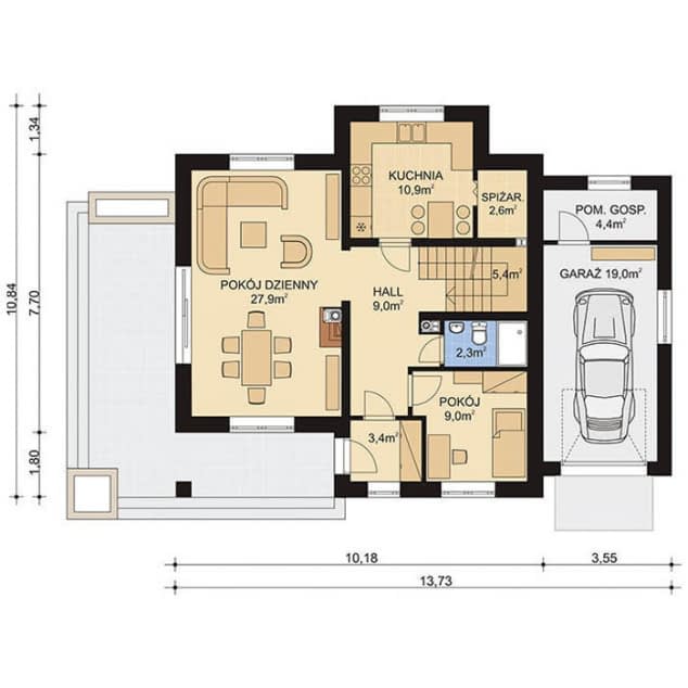 Rzut projektu APS 004 + G - Parter