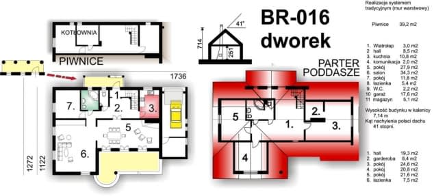 Rzut projektu BR-016dworek - Rzut