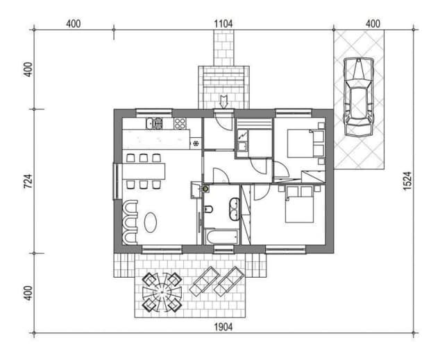 Rzut projektu domek na Miodowej 62-DD (003 ET 62-DD) - Usytuowanie na działce