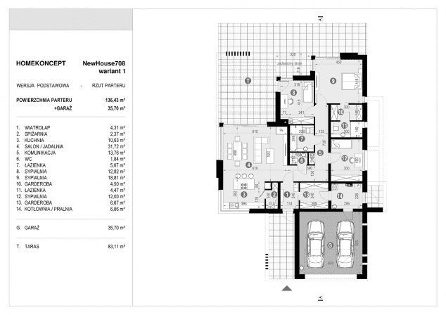 Rzut projektu NewHouse 708 w1 - Rzut parteru