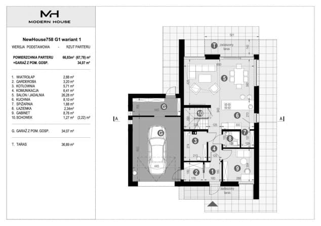 Rzut projektu NewHouse 758 G1 w1 - Rzut parteru
