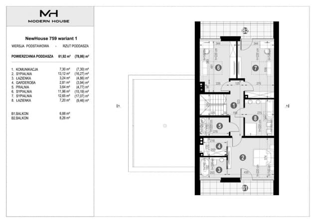 Rzut projektu NewHouse 759 w1 - Rzut poddasza