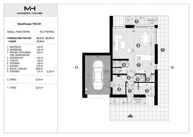 Rzut projektu NewHouse 754 G1 - Rzut parteru