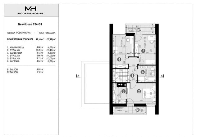 Rzut projektu NewHouse 754 G1 - Rzut poddasza