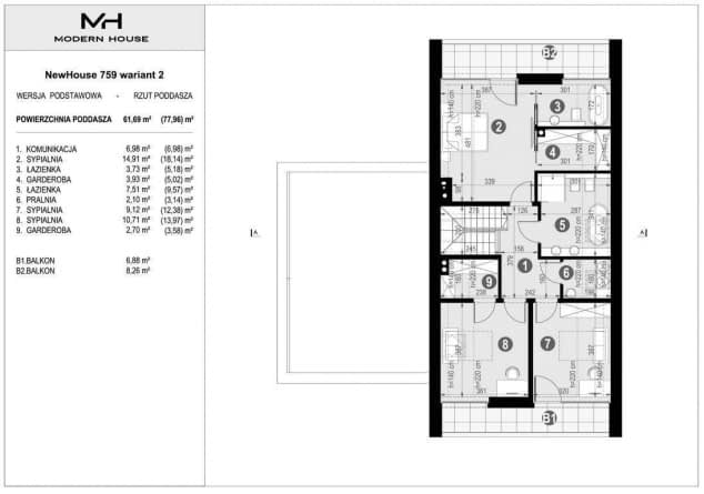 Rzut projektu NewHouse 759 w2 - Rzut poddasza