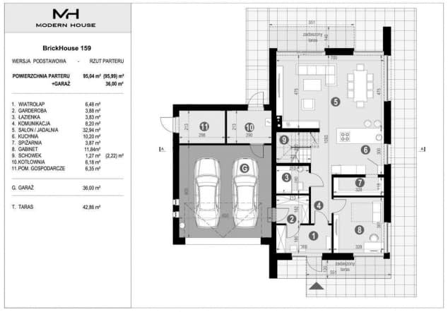 Rzut projektu BrickHouse 159 - Rzut parteru