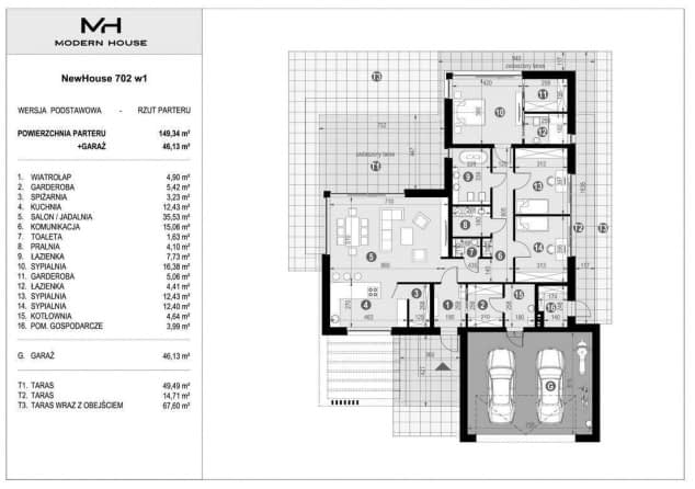 Rzut projektu NewHouse 702 w1 - Rzut parteru