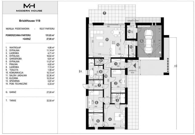 Rzut projektu BrickHouse 119 - Rzut parteru