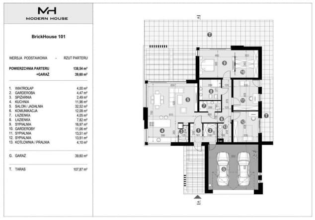 Rzut projektu BrickHouse 101 - Rzut parteru