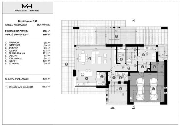 Rzut projektu BrickHouse 103 - Rzut parteru