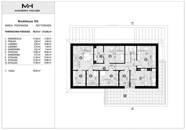 Rzut projektu BrickHouse 103 - Rzut poddasza