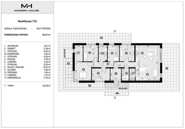 Rzut projektu NewHouse 733 - Rzut parteru