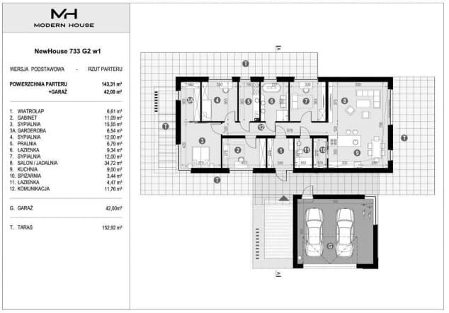 Rzut projektu NewHouse 733 G2 w1 - Rzut parteru