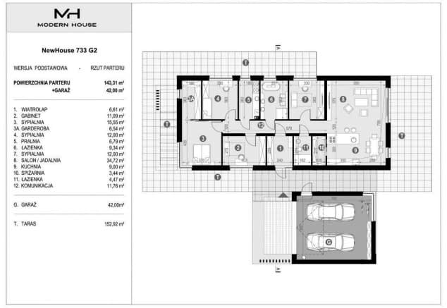 Rzut projektu NewHouse 733 G2 - Rzut parteru