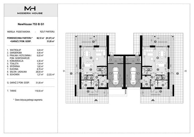 Rzut projektu NewHouse 753 B G1 - Rzut parteru