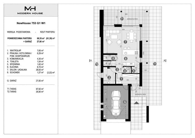 Rzut projektu NewHouse 753 G1 w1 - Rzut parteru