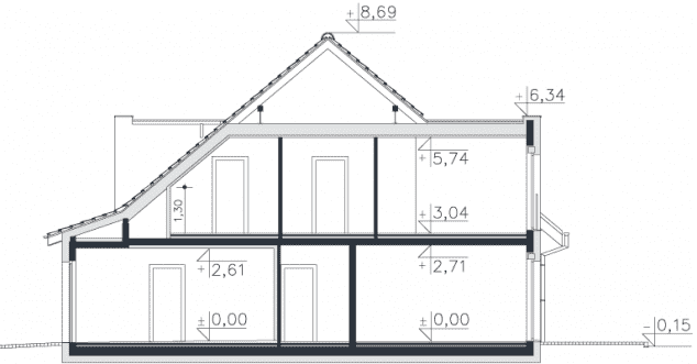 Rzut projektu Bradfield II (DCBL48) - Przekrój