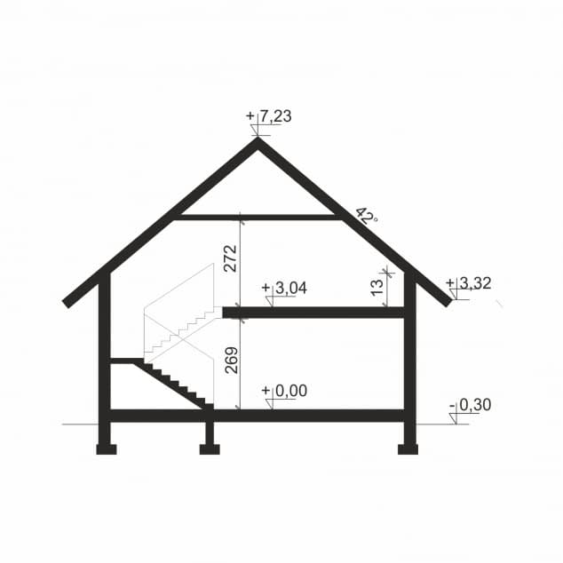 Rzut projektu Domena 123 - Plan i przekrój (wersja podstawowa)