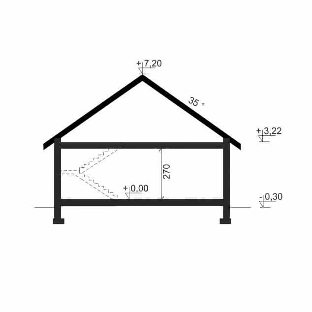 Rzut projektu Domena 128 C - Plan i przekrój (wersja podstawowa)