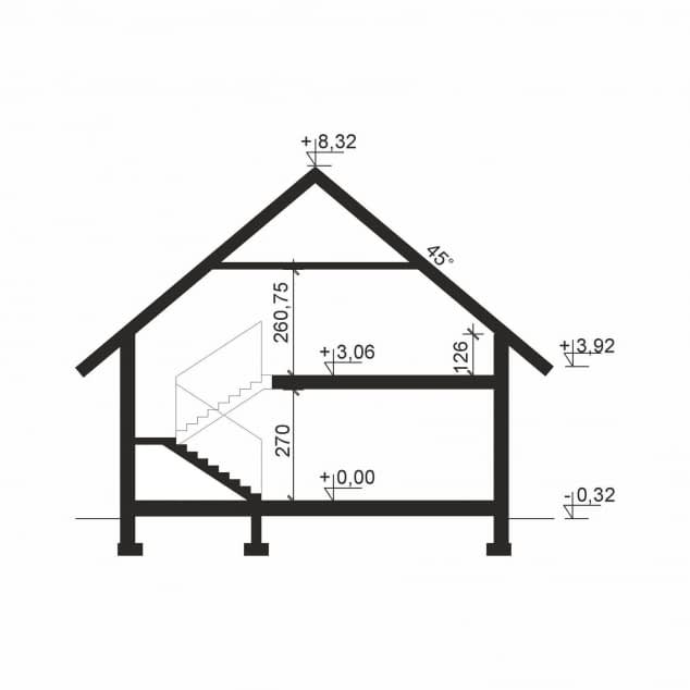 Rzut projektu Domena 207 C4 - Plan i przekrój (wersja podstawowa)