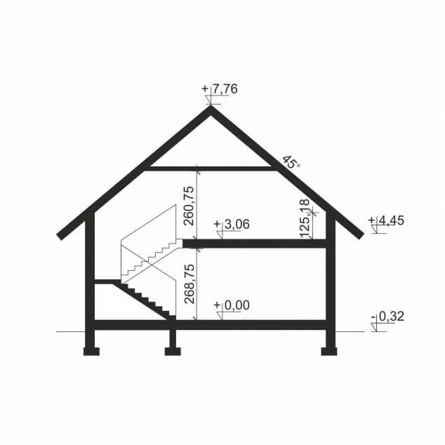Rzut projektu Domena 208 C2 - Plan i przekrój (wersja podstawowa)