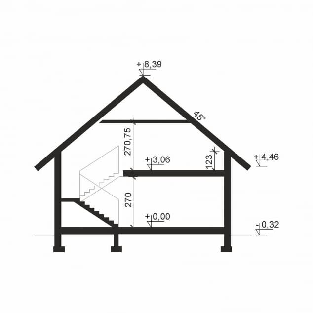 Rzut projektu Domena 209 C2 - Plan i przekrój (wersja podstawowa)