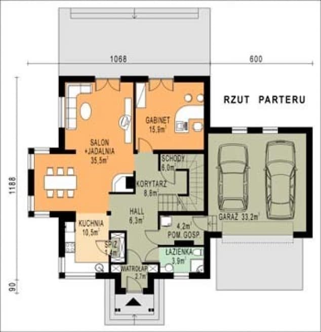 Rzut projektu WB-0045 - Parter