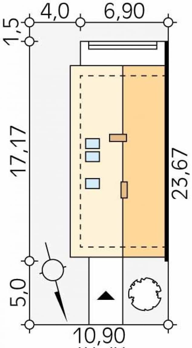 Rzut projektu Koliber 4 (CE) - Usytuowanie na działce