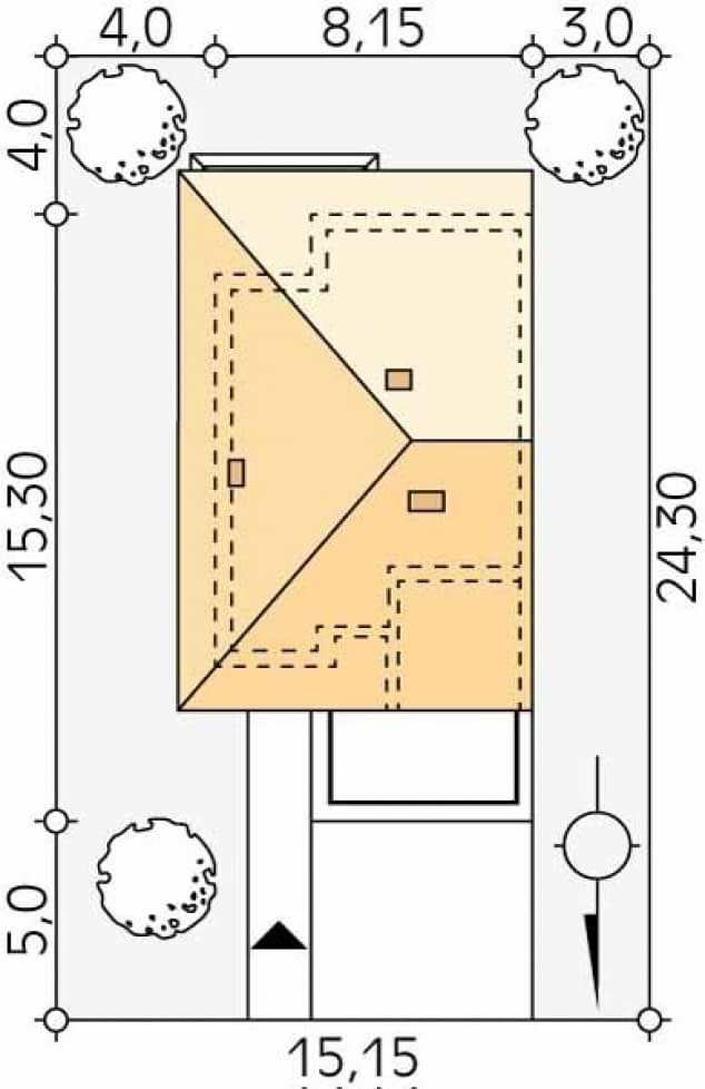 Rzut projektu Sekwoja W (CE) - Usytuowanie na działce