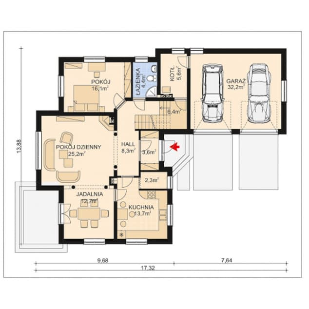 Rzut projektu APS 083 + 2G - Parter
