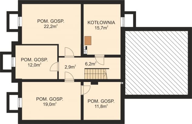Rzut projektu APS 119 + P - Piwnica