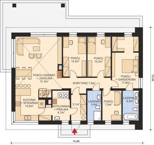 Rzut projektu APS 407 - Parter