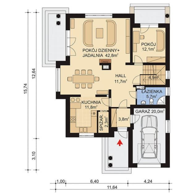 Rzut projektu APS 045 + P - Parter