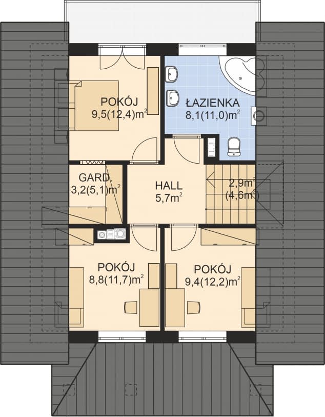 Rzut projektu APS 124 - Poddasze