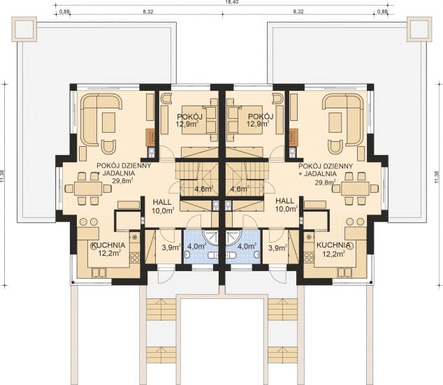 Rzut projektu APS 279 DWULOKALOWY - Parter