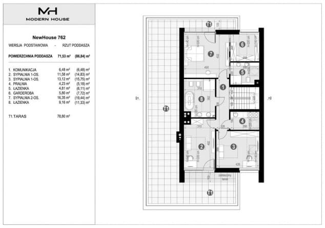 Rzut projektu NewHouse 762 - Rzut poddasza