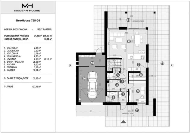Rzut projektu NewHouse 755 G1 - Rzut parteru