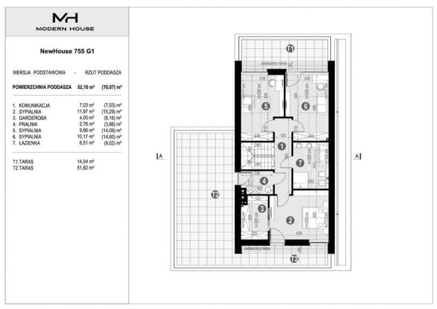 Rzut projektu NewHouse 755 G1 - Rzut poddasza