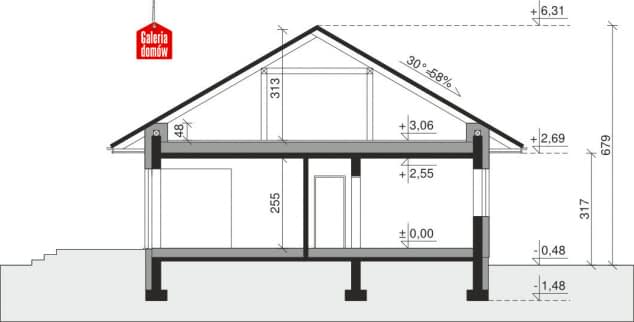 Rzut projektu Dom przy Pastelowej 18 bis - Przekrój