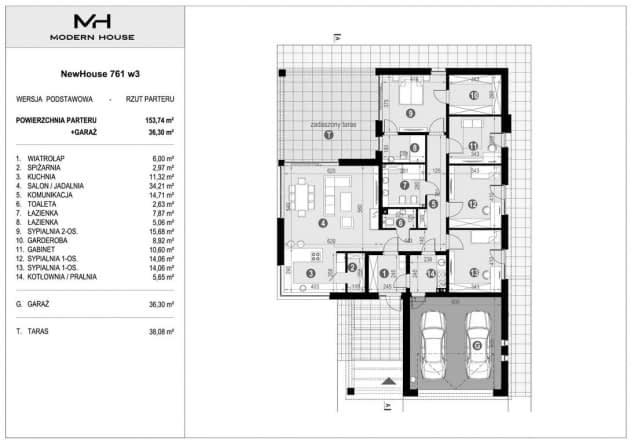 Rzut projektu NewHouse 761 w3 - Rzut parteru