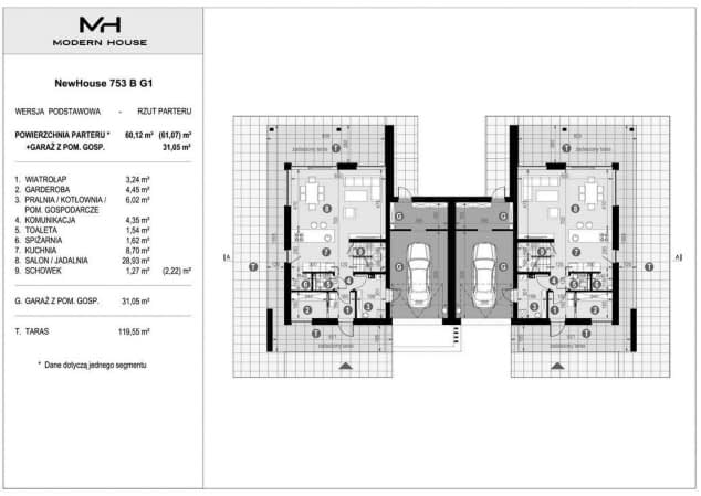 Rzut projektu NewHouse 753 B G1 - Rzut parteru