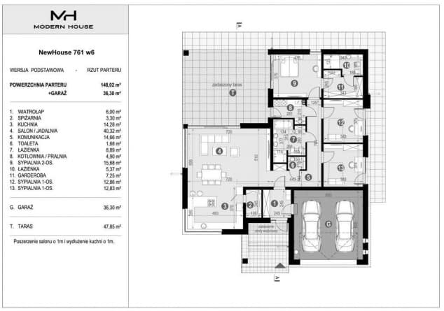 Rzut projektu NewHouse 761 w6 - Rzut parteru