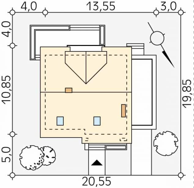 Rzut projektu Drozd (CE) - Usytuowanie na działce