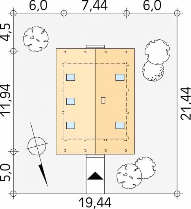 Rzut projektu Konwalia bal (BAL) - Usytuowanie na działce