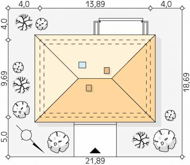 Rzut projektu Kminek (PH) - Usytuowanie na działce