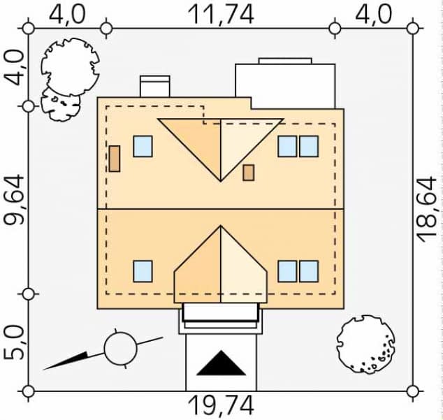 Rzut projektu Ptyś (KO) - Usytuowanie na działce