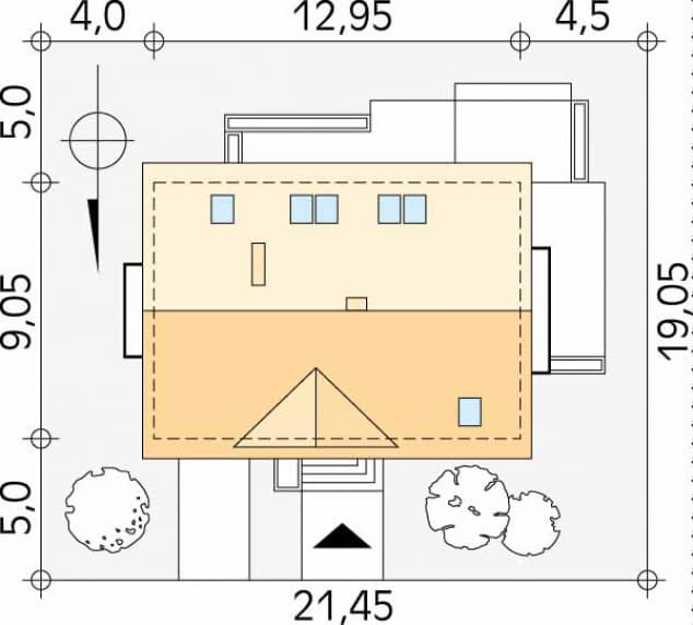 Rzut projektu Calineczka 2 (CE) - Usytuowanie na działce