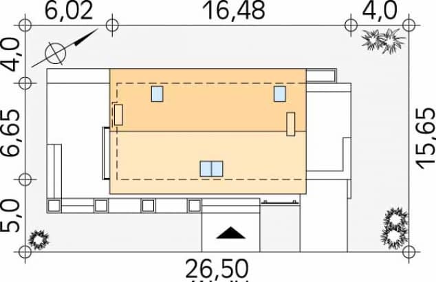 Rzut projektu Len (CE) - Usytuowanie na działce